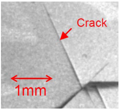 SWIR InGaAs image of a small crack in a Si wafer