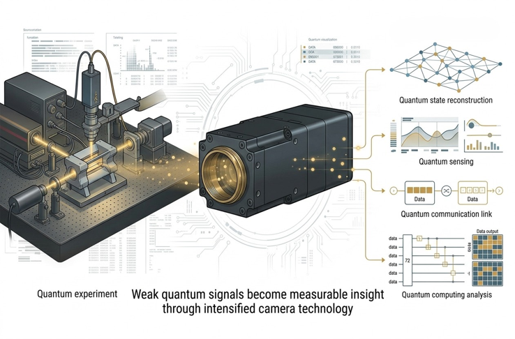 Figure 4: Intensified imaging converts weak optical signals from an ion-trap experiment into measurable data for quantum state analysis. 